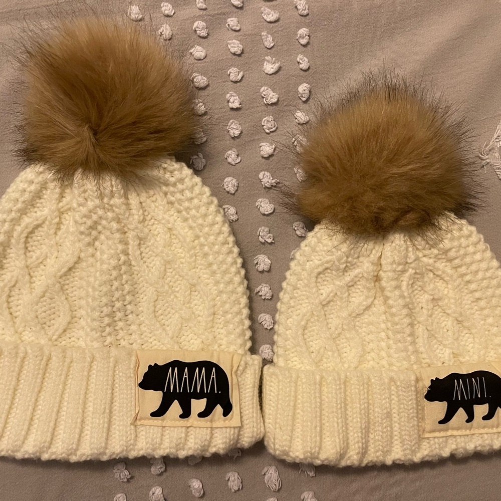 Rae Dunn mom and mini bear beanie set